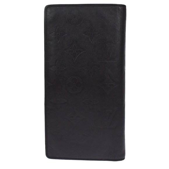 Auth LOUIS VUITTON Brazza Long Bifold Wallet Monogram Shadow Black